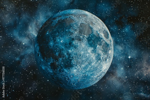 Blue Supermoon Detailed Close-Up of the Moons Surface, Illustrating Lunar Geology and Craters photo