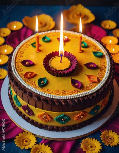 Diwali cake and candles photo