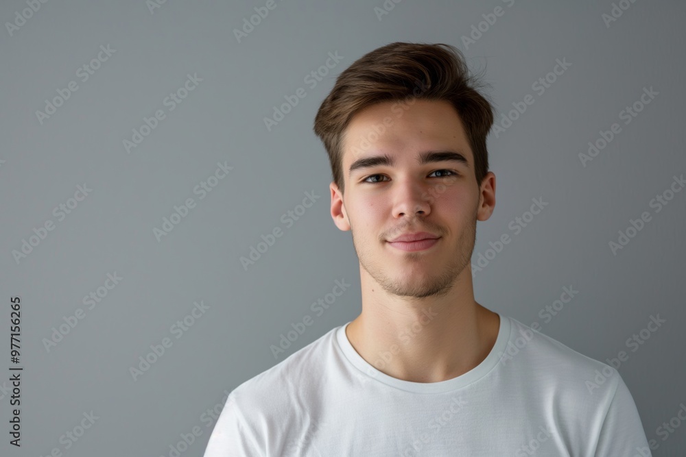 Confident young man with a cheerful smile, showcasing trendy style and natural charm in a casual portrait. Confident young man with a cheerful smile, showcasing trendy style and natural charm in a casual portrait.