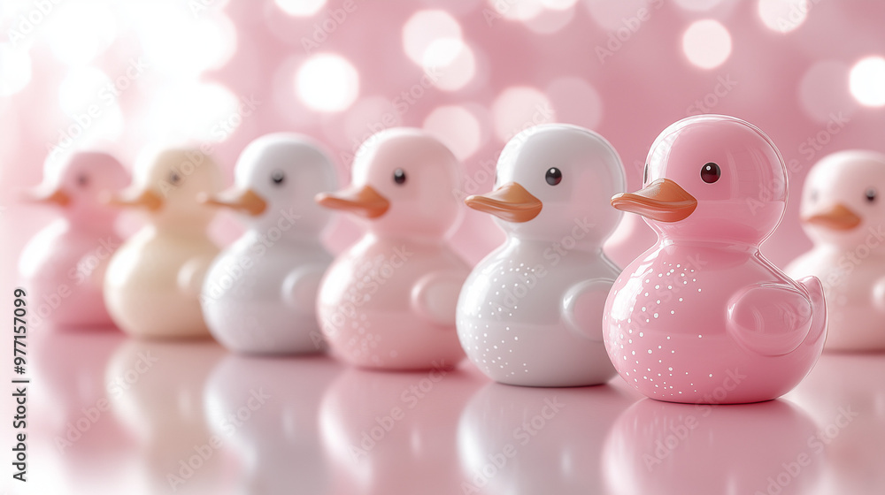 A group of cute and funny toy ducklings A group of cute and funny toy ducklings