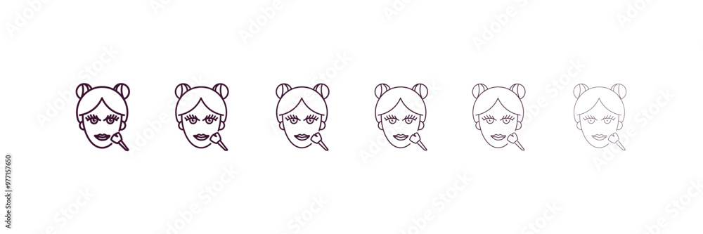 women makeup outline icon. Linear vector from beauty concept. 6 different line style women makeup icon included thin, light, regular, medium, bold, black. women makeup outline icon. Linear vector from beauty concept. 6 different line style women makeup icon included thin, light, regular, medium, bold, black.