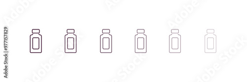 inclined bottle outline icon. Linear vector from beauty concept. 6 different line style inclined bottle icon included thin, light, regular, medium, bold, black.