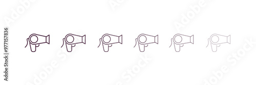 hairdryer facing left outline icon. Linear vector from beauty concept. 6 different line style hairdryer facing left icon included thin, light, regular, medium, bold, black.