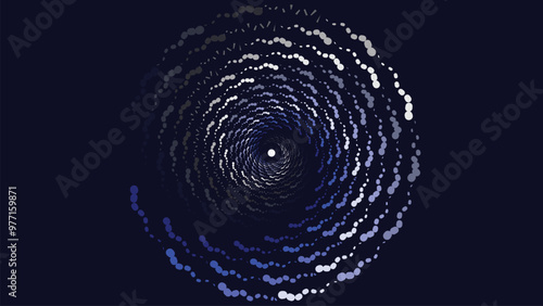 Abstract round spinning vortex style deep data cycle simple smooth line background in dark blue. 