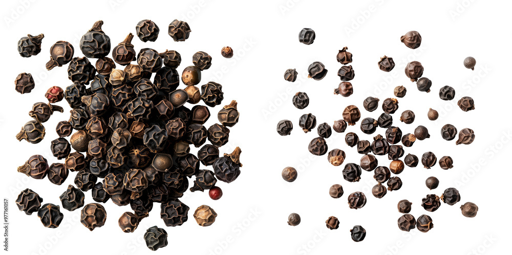 Scattered black peppercorns on isolated transparent background Scattered black peppercorns on isolated transparent background