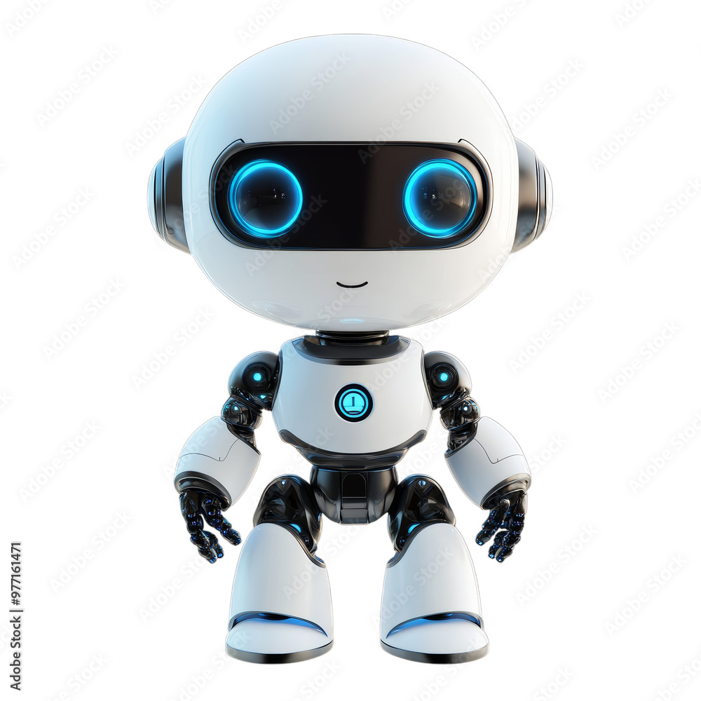 Cute friendly robot against transparent background Cute friendly robot against transparent background