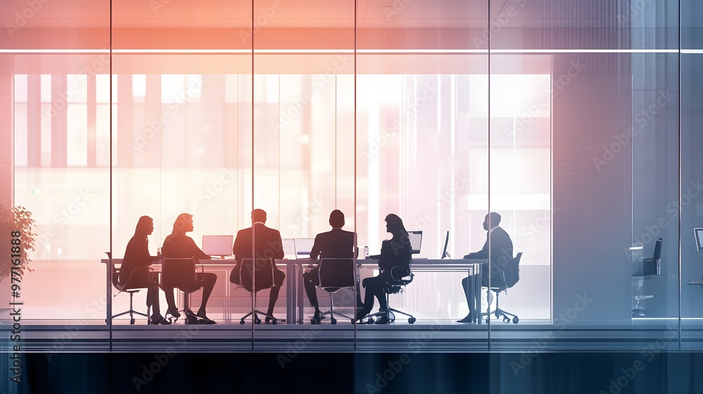 Silhouettes of Business Professionals in a Modern Office Setting Silhouettes of Business Professionals in a Modern Office Setting