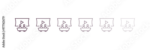 people watching a movie outline icon. Linear vector from cinema concept. 6 different line style people watching a movie icon included thin, light, regular, medium, bold, black