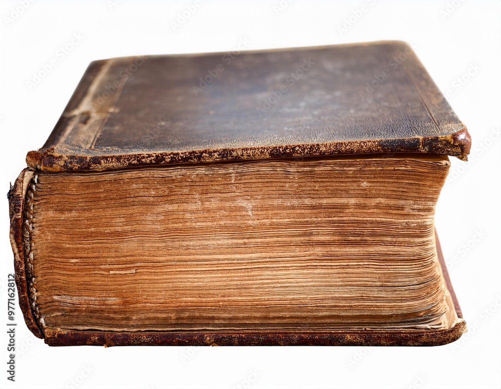 Isolated old book with depth of field showcasing worn cover and vintage pages Isolated old book with depth of field showcasing worn cover and vintage pages