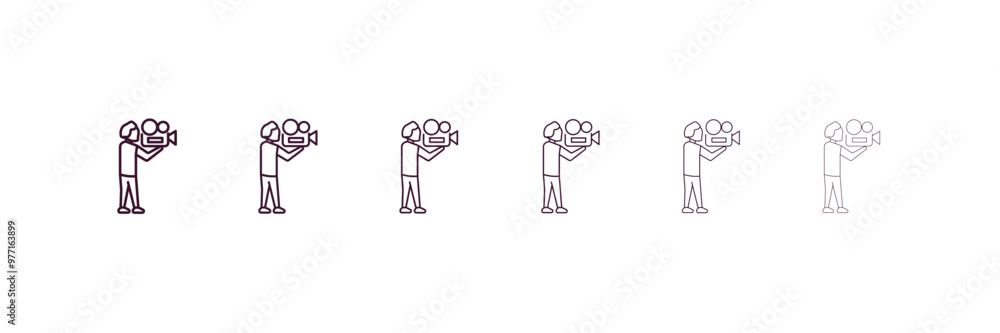 cameraman outline icon. Linear vector from cinema concept. 6 different line style cameraman icon included thin, light, regular, medium, bold, black cameraman outline icon. Linear vector from cinema concept. 6 different line style cameraman icon included thin, light, regular, medium, bold, black