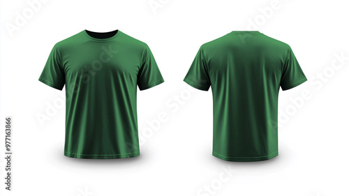 green t shirt front and back view isolated on white background