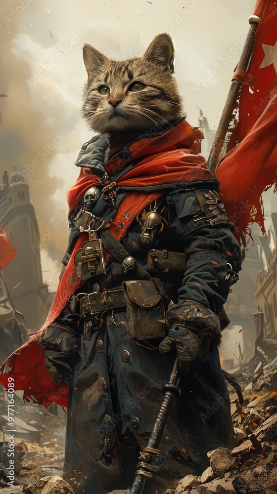 Fototapeta premium Cat Soldier in Post-Apocalyptic World