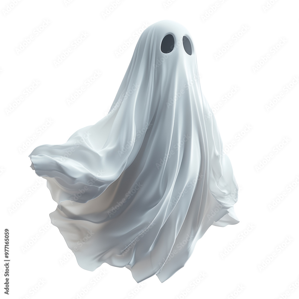 A whimsical ghost figure with a flowing white sheet, characterized by round eyes, giving a playful and spooky appearance, perfect for Halloween or themed events A whimsical ghost figure with a flowing white sheet, characterized by round eyes, giving a playful and spooky appearance, perfect for Halloween or themed events