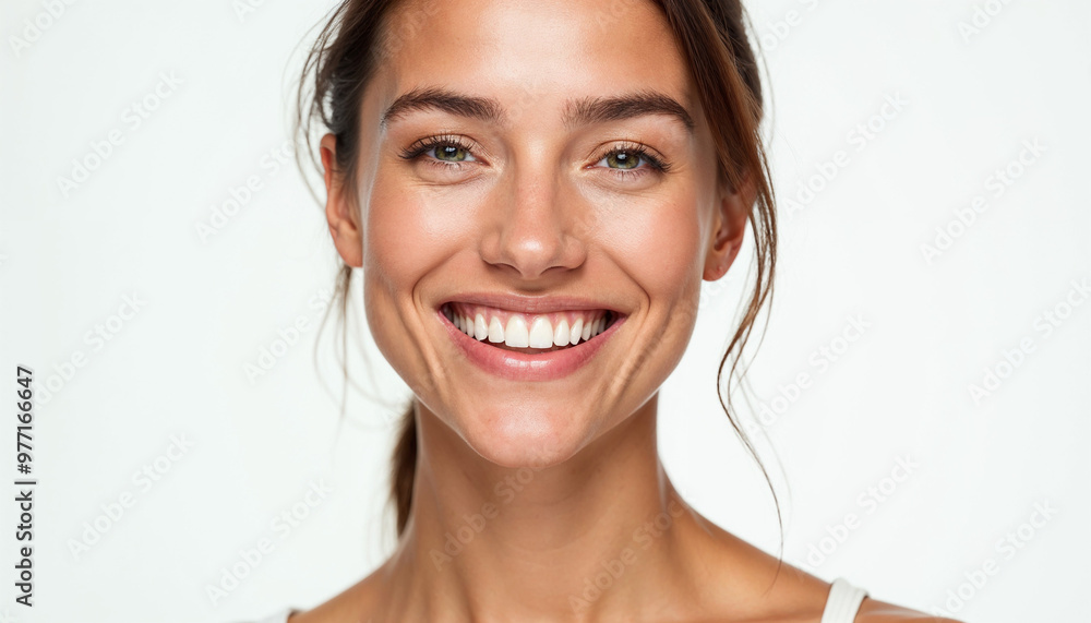 Close-up portrait of a smiling woman with clean teeth and fresh hair, set against a white background.
Close-up portrait of a smiling woman with clean teeth and fresh hair, set against a white background.