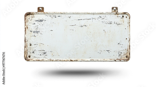 Fototapeta Naklejka Na Ścianę i Meble -  Old white metal sign board with space for text isolated on a white background