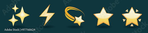 Golden star and lightning icon set on dark background