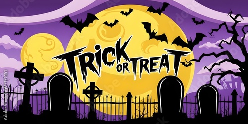 Wallpaper Mural Vector illustration of "trick or treat" greeting text with flying bat silhouette. Torontodigital.ca