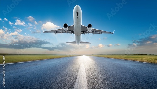 滑走路から離陸する飛行機