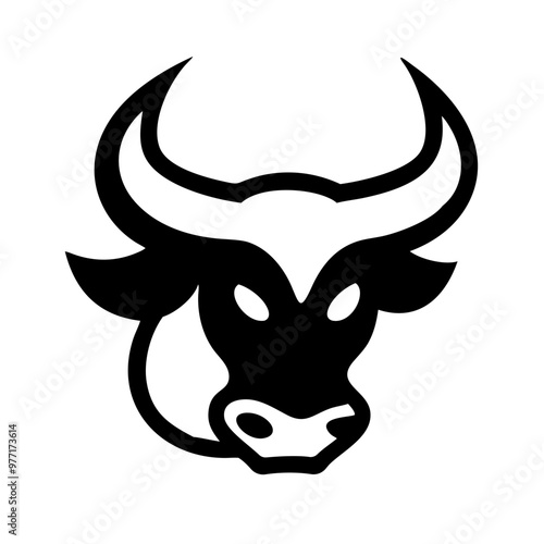  black angry bull head silhouette icon, vector logo vector silhouette, flat logo design isolated on white background