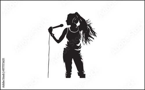 A set of high quality silhouette pop singer, country music, rock star and hiphop rapper artist vocal