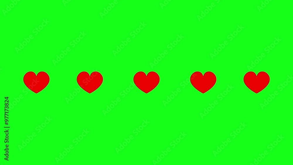 motion graphics video clip 5 red hearts shape animation video on green ...