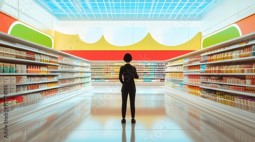 Back view of a salesperson checking goods in a bright supermarket  photo