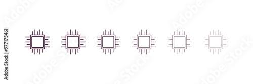 chips outline icon. Linear vector from computer concept. 6 different line style chips icon included thin, light, regular, medium, bold, black