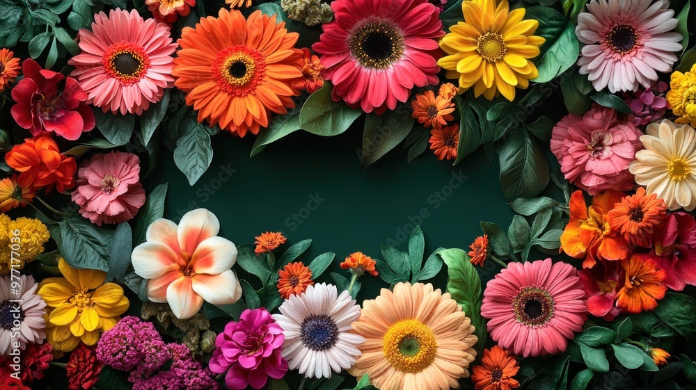 Bold Flat Lay Floral Backdrop with Central Text Space Bold Flat Lay Floral Backdrop with Central Text Space