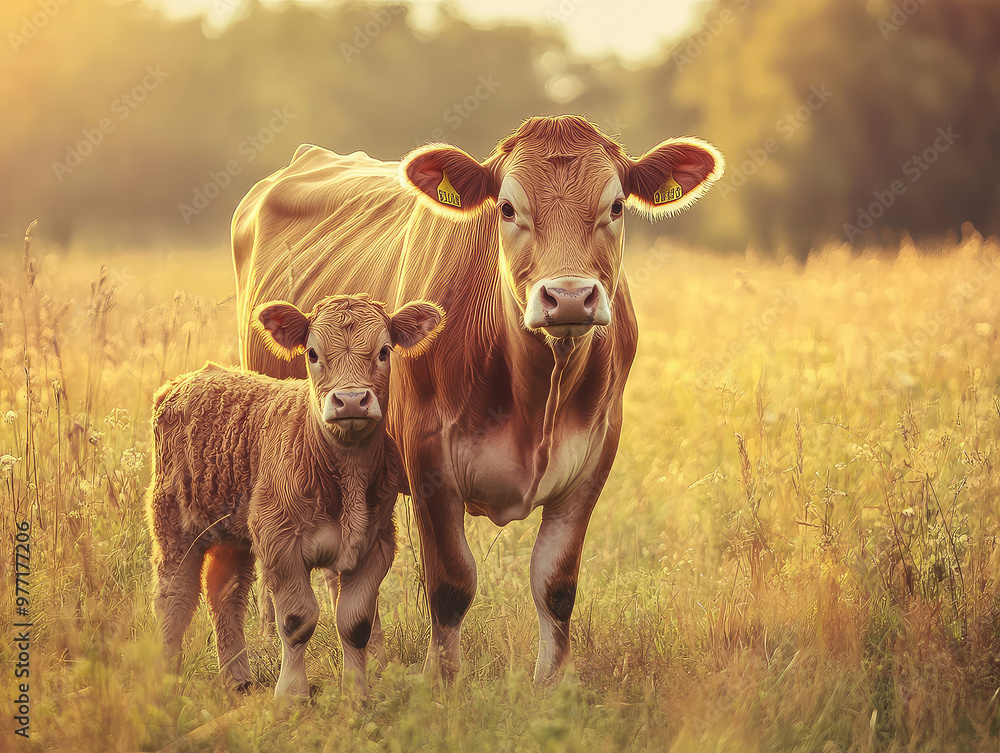 Limousin Cow and Calf in Sunlit Field
Limousin Cow and Calf in Sunlit Field
