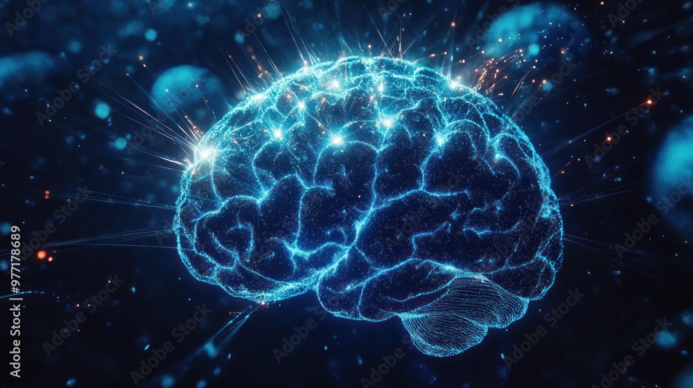 Digital Brain with Glowing Lines Digital Brain with Glowing Lines