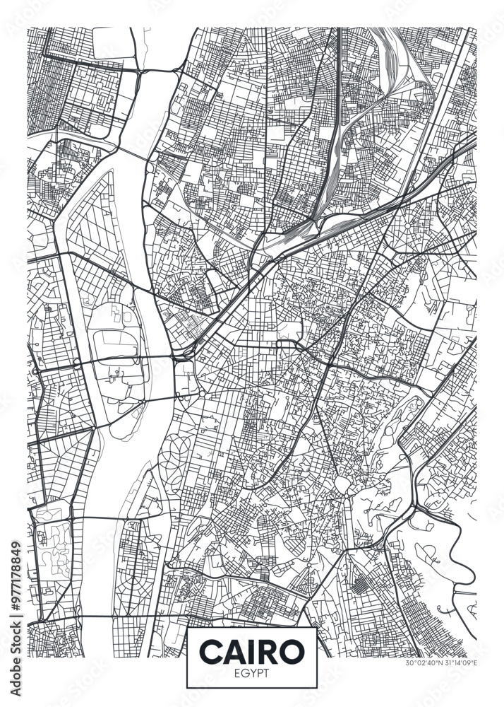 Naklejka premium City map Cairo, detailed urban planning travel vector poster design
