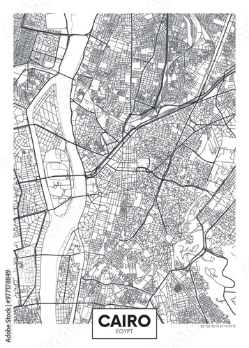City map Cairo, detailed urban planning travel vector poster design