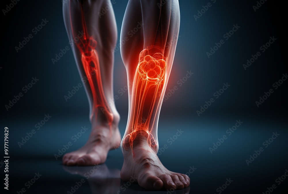 Injured Leg with Glowing Inflammation and Skeletal Details Injured Leg with Glowing Inflammation and Skeletal Details