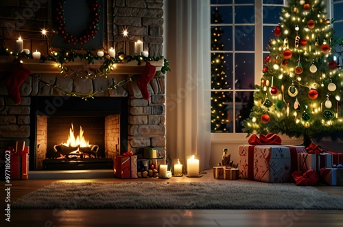 Wallpaper Mural christmas tree and fireplace Torontodigital.ca