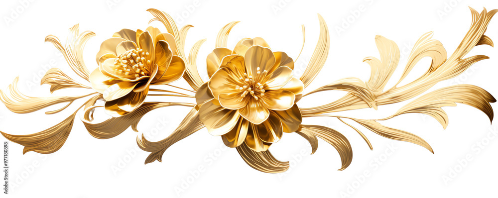 Elegant golden floral design with intricate details, perfect for decorative elements in art and design projects. Elegant golden floral design with intricate details, perfect for decorative elements in art and design projects.