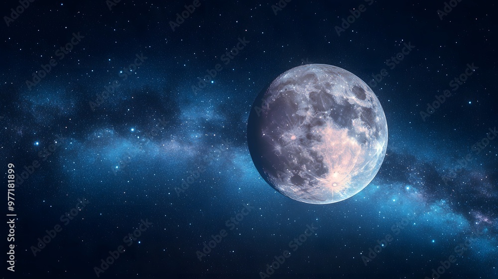 Full Moon in Starry Night Sky with Milky Way Full Moon in Starry Night Sky with Milky Way
