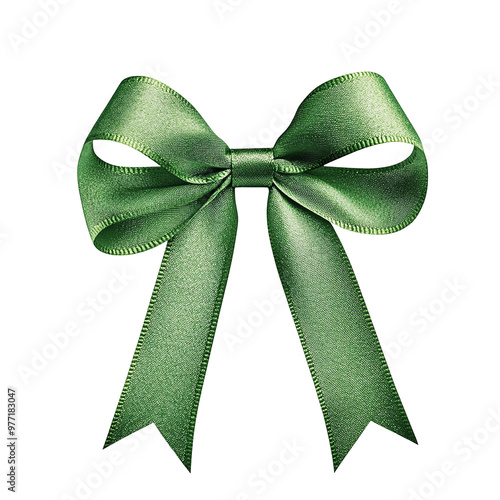 Elegant green ribbon bow perfect for gift wrapping, decorations, or special occasions, adding a touch of sophistication.