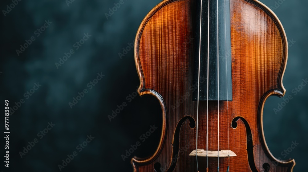 A close-up shot capturing the elegance and details of a violin, emphasizing the craftsmanship, wooden texture, and the instrument's importance in classical music. A close-up shot capturing the elegance and details of a violin, emphasizing the craftsmanship, wooden texture, and the instrument's importance in classical music.