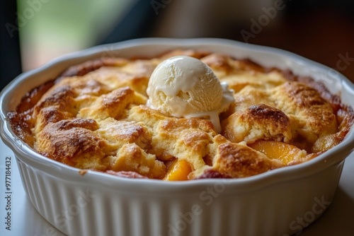 Peach Cobbler with Vanilla Ice Cream