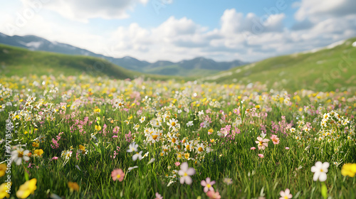 Spring Meadow with Blooming Wildflowers