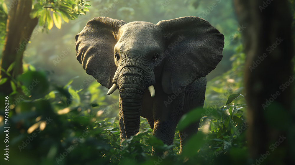 Fototapeta premium Gentle Elephant Walking Through the Jungle
