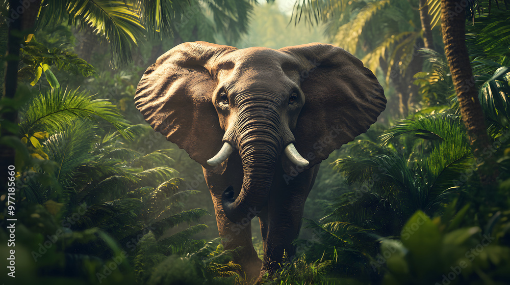 Fototapeta premium Gentle Elephant Walking Through the Jungle