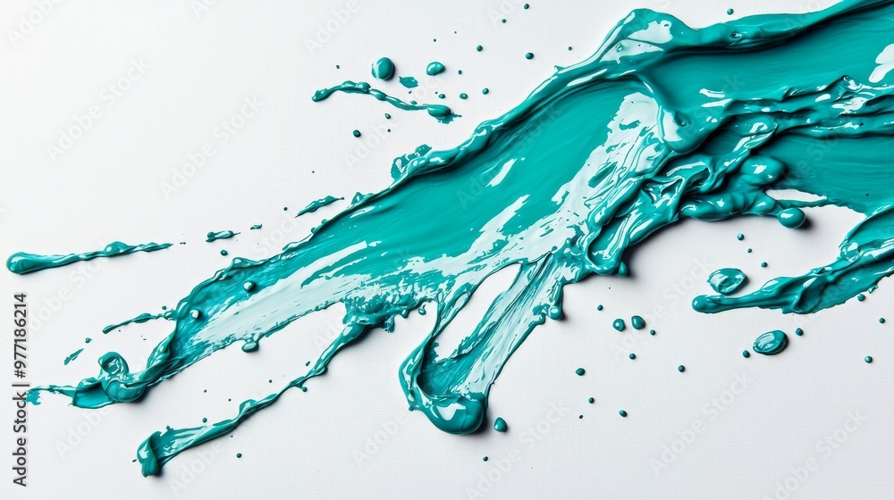 Top view of three teal liquid splashes in varying tones merging into a single cohesive color on a white background Top view of three teal liquid splashes in varying tones merging into a single cohesive color on a white background