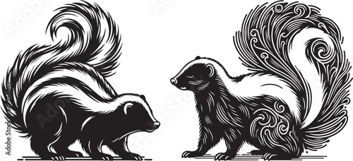 Skunk Silhouette Illustration Vector Style White Background.