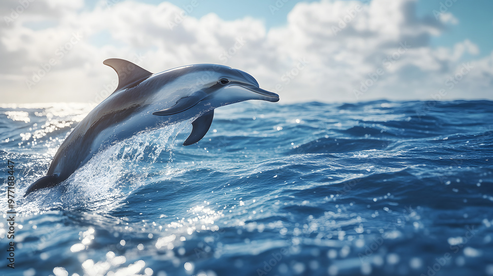 Naklejka premium Playful Dolphin Leaping Out of the Ocean