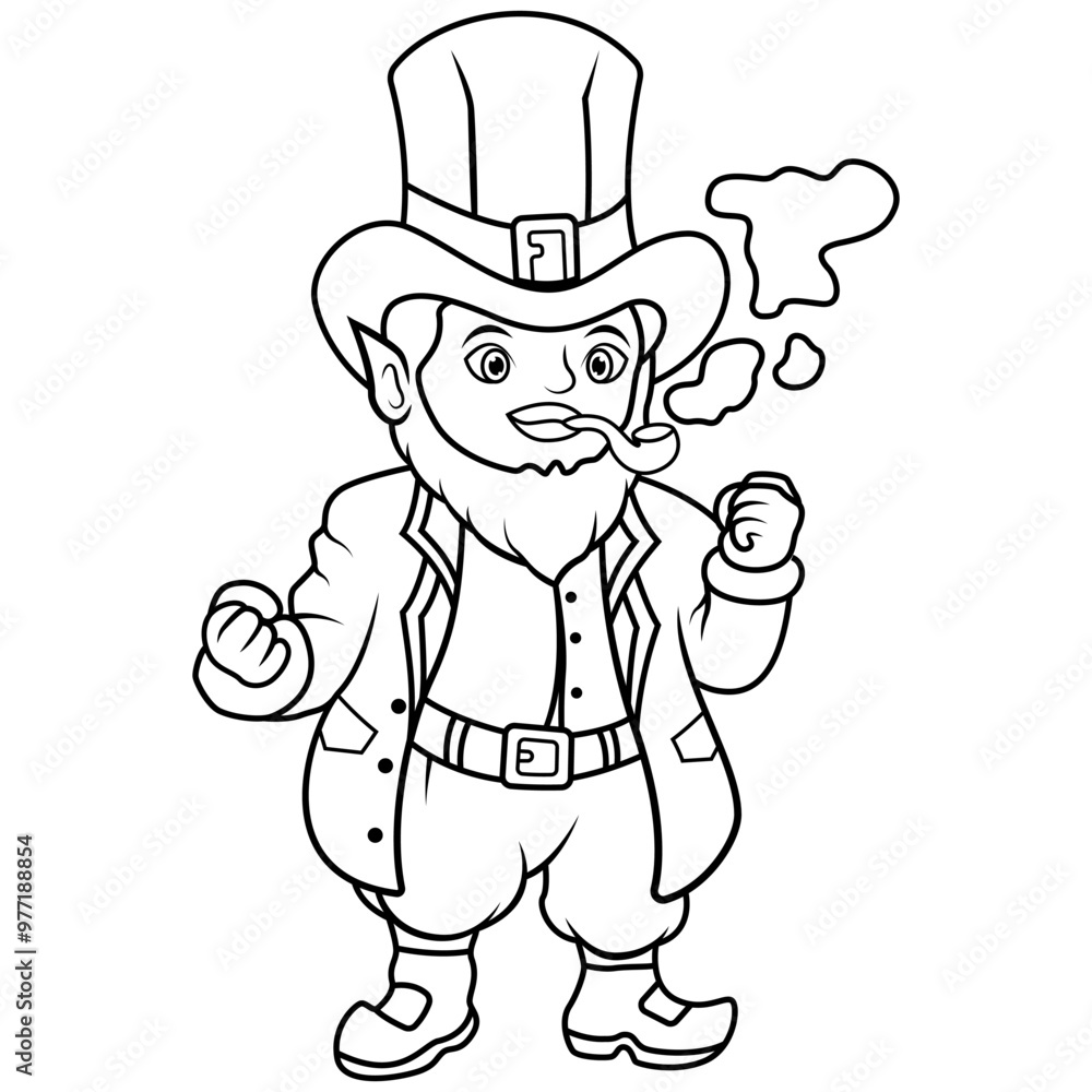 Cartoon leprechaun with smoking pipe line art Cartoon leprechaun with smoking pipe line art