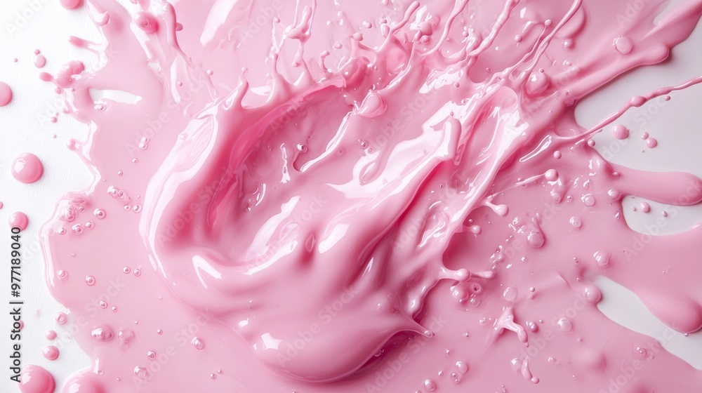 Different tones of pastel pink liquid splashing together, creating a smooth gradient on a white background from above Different tones of pastel pink liquid splashing together, creating a smooth gradient on a white background from above