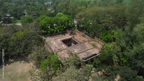 Aerial view of an old heritage house in the forest, Naogaon Sadar, Bangladesh photo