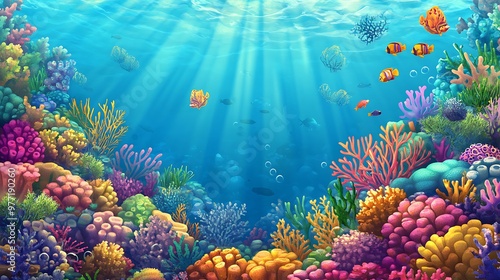 Fototapeta Naklejka Na Ścianę i Meble -  A vibrant, colorful coral reef background with a clear space for text