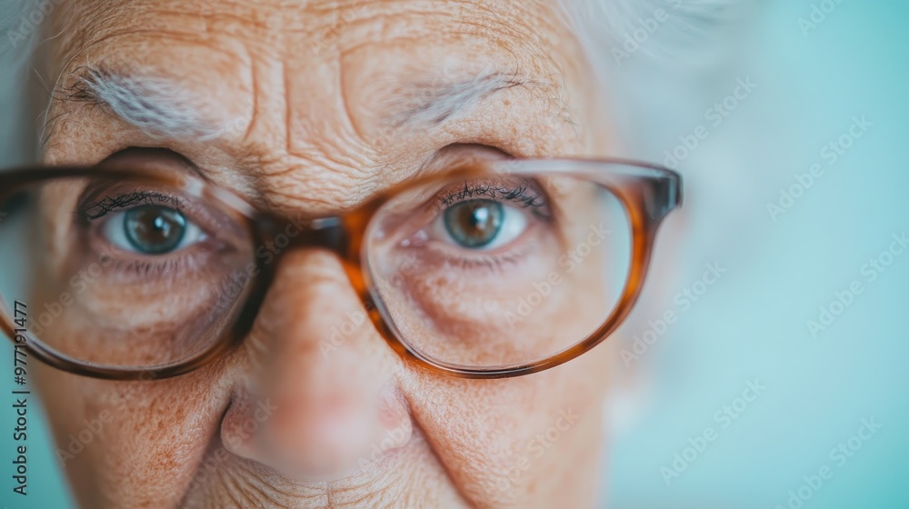 A close-up shot focusing on an elderly person's face wearing glasses. A close-up shot focusing on an elderly person's face wearing glasses.